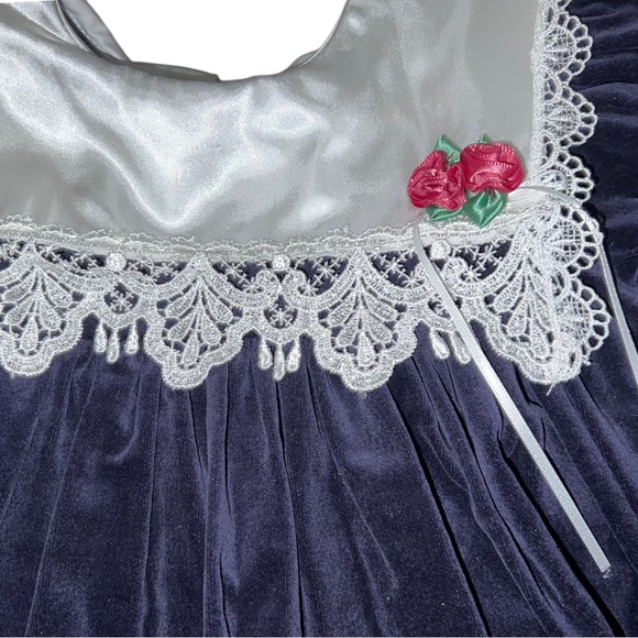 Vintage Girls Good Lad Navy blue Velvet Lace Trim Collar SS 2T Made in U.S.A - Picture 2 of 5